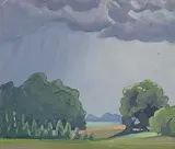 Sylvia Hahn, Storm Clouds, Myrtle, 1951, oil on paper board