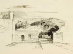 E. Eric Goldberg, Untitled - Jerusalem Landscape, ink and wash on paper