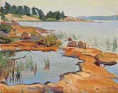 Sylvia Hahn, Untitled - Cottage Country, 1955, oil on paper board