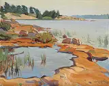 Sylvia Hahn, Untitled - Cottage Country, 1955, oil on paper board
