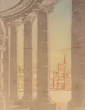 Sylvia Hahn, Untitled - The Colonnade, colour lino block on paper
