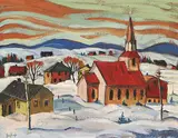 Ron Hedrick, Church with Fiery Sky, oil on canvas