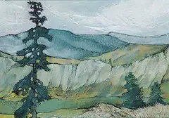 Hoodoos, South Thompson by David Langevin, 1994, acrylic on hard board, sold Nov 2001