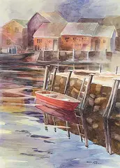 Dennis Yates, Quiet Haven, watercolour on paper