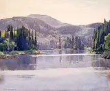 Frederick Henry Brigden, Untitled - Mountain Lake, watercolour on paper board