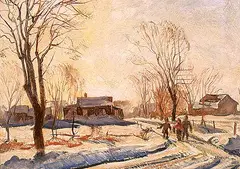 Winter Afternoon by Joseph Sydney Hallam, oil on particle board, sold May 2001
