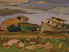 A. Y. Jackson, Old Boats at Batchewana Point, 1955, oil on panel