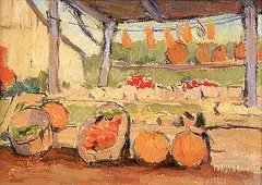 Rita Mount, Market Time, oil on canvas board