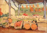 Rita Mount, Market Time, oil on canvas board