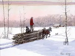Allen Sapp, Going to Town with Load of Wood, oil on canvas