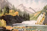 Margaret Shelton, Bow Falls at Banff, 1972, lino block in eight colours on paper