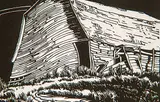 Margaret Shelton, Barn at Lomond #8/50, 1941, lino block on paper