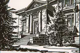 Margaret Shelton, First Public Library, Calgary #136/200, 1941, lino block on paper