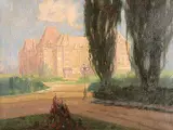 Charles Walter Simpson, Untitled - Hotel with Lombardy Poplars, oil on canvas