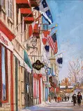Lucienne Boucher Zegray, The Flags on Rue Ste. Anne, Quebec, 1998, pastel on paper