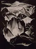 Ernest Caven Atkins, Mountain Vista, 1941, wood block on paper