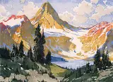A.C. and Barbara Leighton - Barleigh, Mt. Assiniboine, colour wood block on paper