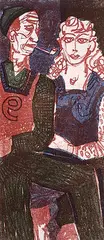 Figures #2/9 by Maxwell Bennett Bates, colour lithograph on paper, sold May 2001