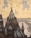 Nicholas Hornyansky, Library Tower, Parliment, Ottawa, colour etching on paper