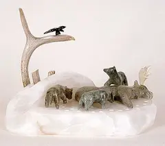 Tom Bourke, A Successful Hunt, 1995, soapstone and bone sculpture