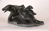 Joseph Kitekudlak, Two Bears Fighting, grey soapstone sculpture