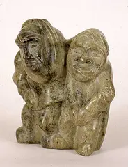 Moses Koonark, Couple, 1982, light green soapstone sculpture