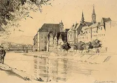 Róbert Lénárd, Untitled - European Village, 1928, graphite on paper