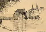 Róbert Lénárd, Untitled - European Village, 1928, graphite on paper