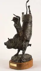 Clifton Roy Cheek, Eight Seconds Up #7/25, bronze sculpture on wood base