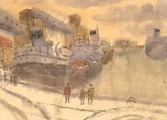 Julius Edward Lindsay Griffith, Untitled - Ships Waiting, 1984, watercolour on paper