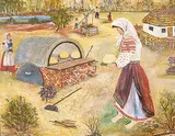 Ann Alexandra Harbuz, Ukrainian Lady Baking Bread, 1980, acrylic on fabric over particle board