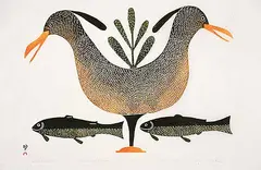 Kingmeata Etidlooie, Bird Sentinel #7/50, 1981, colour relief and stencil on paper
