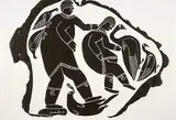 Untitled - Couple Hunting #8/25 by Timothy Kuananapik Kuanana, 1964, relief print on paper, sold Jan 2001