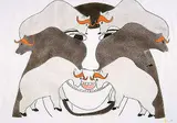 Victoria Mamnguqsualuk, Dreaming of a Muskox Hunt #11/30, 1987, colour relief and stencil on paper