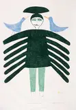 Jessie Oonark, Two Birds Guard Sleeping Kiviuk #44/50, 1981, colour stencil and relief print on paper