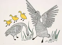 Agnes Nanogak, Brace of Canada Geese #43/50, 1982, colour stencil and relief print on paper
