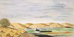 William C. McCargar, Church In Valley, mixed media on paper