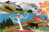 Joe Norris, Moose With Woodpeckers, oil on plywood