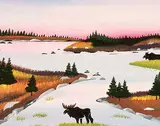 Joe Norris, Moose And Sunset, oil on canvas
