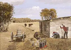 Allen Sapp, House Needs Fixing, 1980, acrylic on canvas