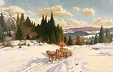 Thomas Albert Stone, Logging Team, Haliburton, oil on particle board