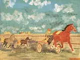 Angus Trudeau, Sulky Racing, mixed media on paper board