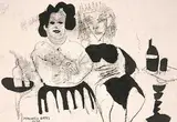 Maxwell Bennett Bates, Untitled - Cocktail Ladies, 1976, monoprint with ink on paper