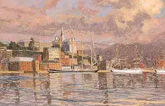 Lever de Soleil sir Les Grands Voiliers [Ville de Quebec] by Horace Champagne, 1984, pastel on paper, sold Nov 2000
