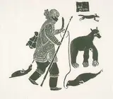 Agnes Nanogak, Two Boys Spear Fishing #21/30, 1965, relief print on paper