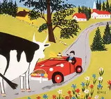 Maud Lewis, Untitled - Cow Crossing, mixed media on paper board