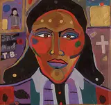 George Littlechild, Auntie Mary Jane - She Had T.B., 1989, mixed media on paper