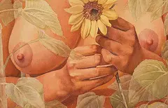 Ernest Friedrich Lindner, Holding a Sunflower, 1977, watercolour on paper