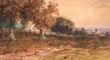 Marmaduke Matthews, Untitled - Orchard with Village in the Distance