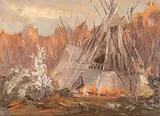 Edmund Morris, Untitled - Encampment, oil on canvas board